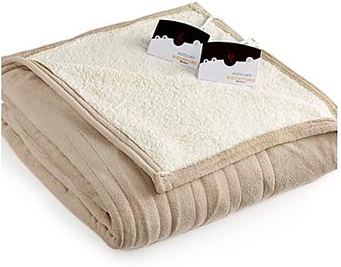 Pure Warmth MicroPlush Sherpa Electric Heated Blanket King Taupe