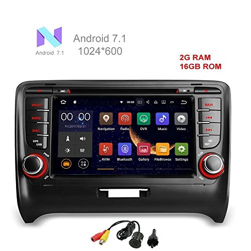 MCWAUTO for Audi TT 2006-2013 Car DVD Player Quad Core Android 7.1 Car DVD Player GPS Radio Stereo Navigation System With USB/SD/Steering Wheel/Bluetooth/Wifi/3G/AV-IN/16Gb Memory/Rear Camera