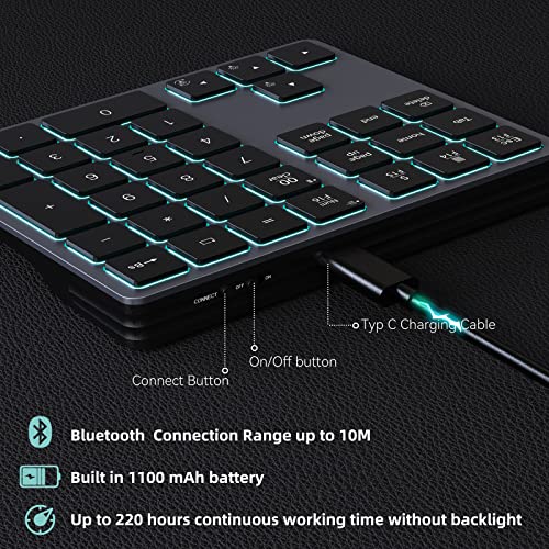 Doohoeek Backlit Bluetooth Numeric Keypad for Laptops and Computers