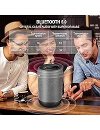 Altavoz inalámbrico portátil Bluetooth 5.0, 20 W de sonido estéreo alto con graves, IPX56 resistente al agua, micrófono integrado, Gris