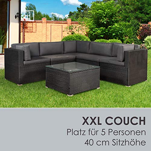 Juskys Polyrattan Gartenmöbel-Set Nassau wetterfest - Lounge mit Ecksofa, Tisch & Auflagen - Gartenlounge für 5 Personen - Sitzgruppe Schwarz-Grau – Bild 4
