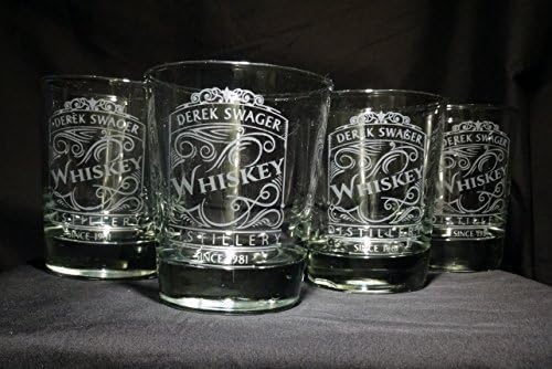 Personalized Rocks Glasses Scrolling Whiskey Distillery Etched Label Set of 4