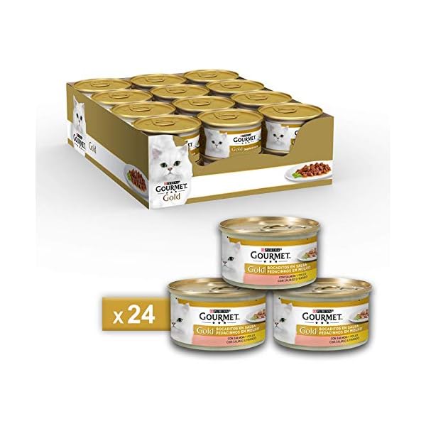 PURINA GOURMET GOLD Umido Gatto Dadini in Salsa con Salmone e Pollo - 24 lattine da 85g ciascuna (confezione da 24x85g)