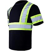 VENDACE Men's High Vis Class 2 Safety T Shirt ANSI Reflective Work Short Sleeve Shirt with Black Bottom(Black,3XL)