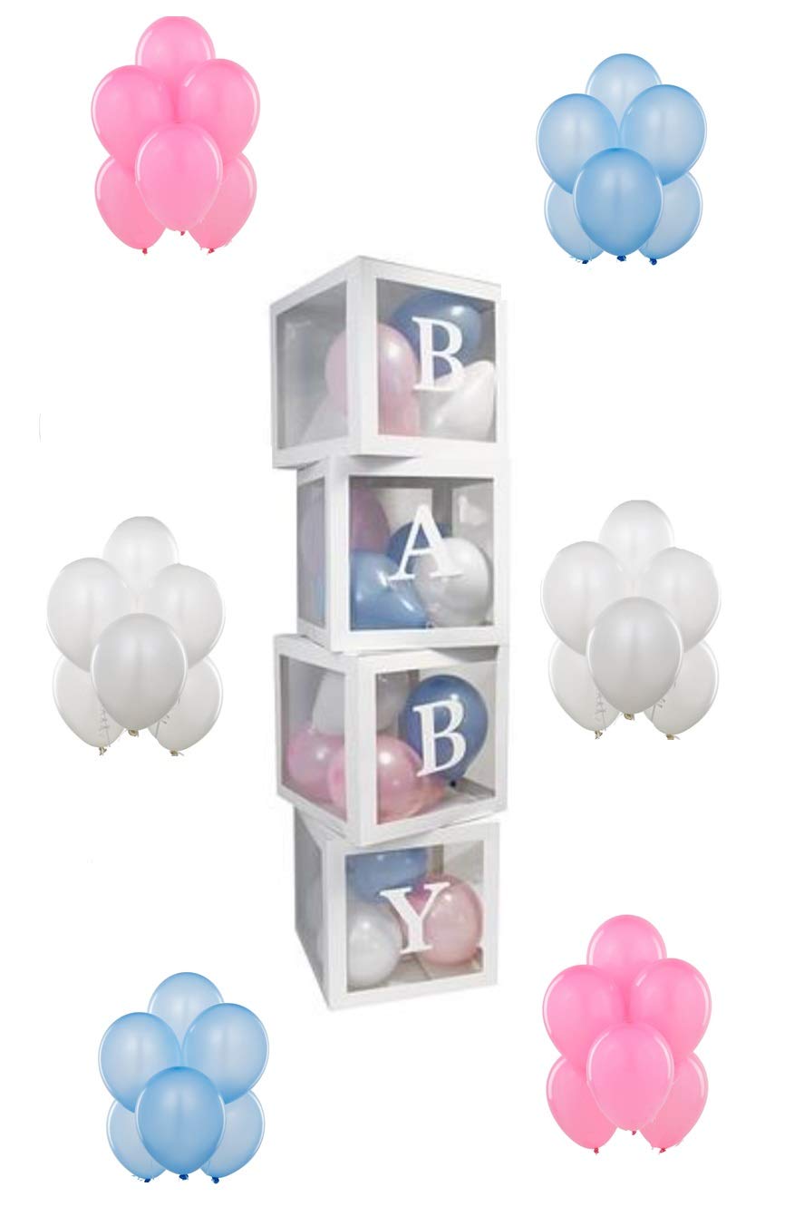 Eurowrap Baby Shower Balloon Boxes New Baby Boy Girl Newborn Celebration Decoration Blue Pink Decor Includes 16 Balloons 30cm x 30cm