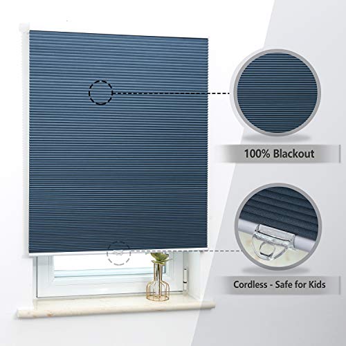 SBARTAR Blackout Cellular Shades Cordless Honeycomb Blinds for Windows Inside & Outside Mount 31" W x 64" H, Ocean Blue(Blackout)
