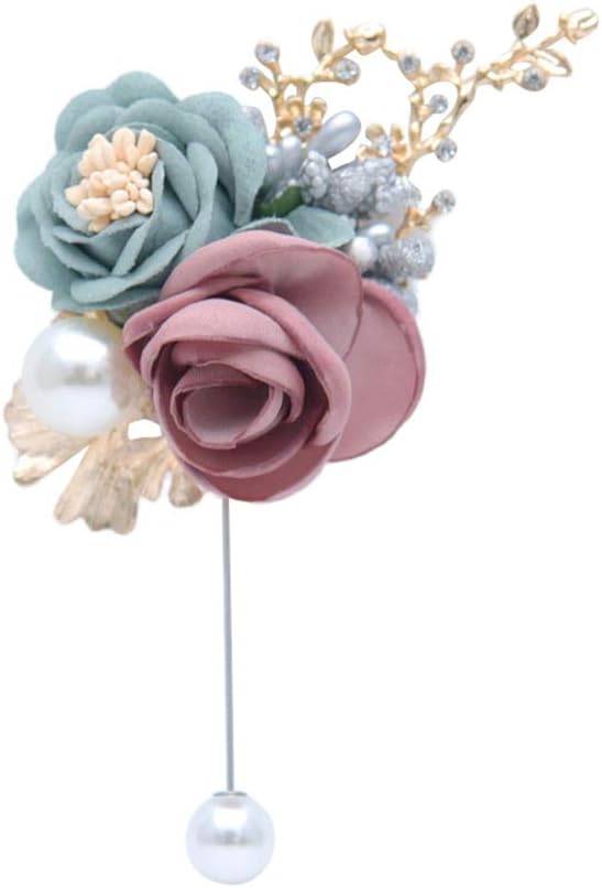 Florashop Boutonniere 2 Pcs Set Satin Rose Camellia Men's Boutonniere Groom Lapel Pin Flower Boutonniere Bridegroom Boutonniere for Wedding Prom Party Graduation Dancing (Pink)