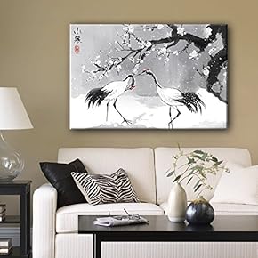 Canvas Wall Art - Chinese Ink Painting of Cranes in Snow with Plum Blossom in Winter - Giclee Print Gallery Wrap Modern Home Art Ready to Hang - 12x18 inches