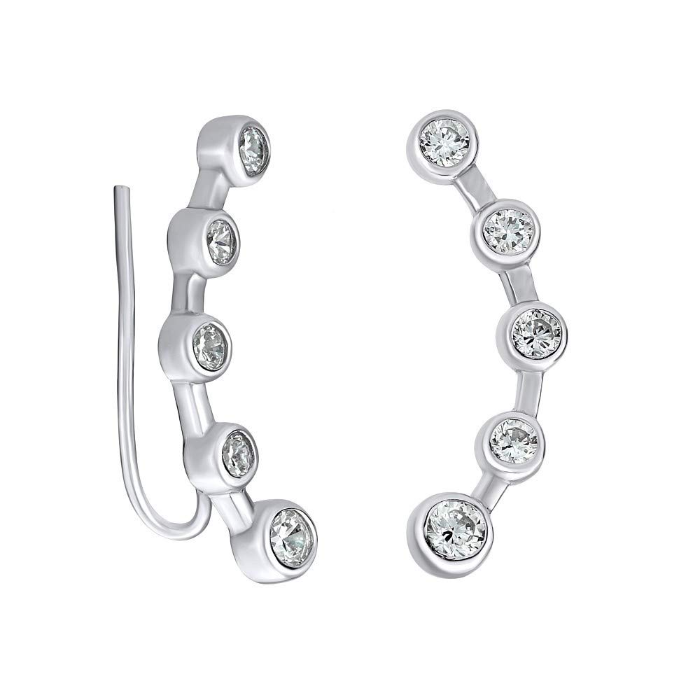 SILVEGO Women 925 Sterling Silver Earrings with Cubic Zirconia Climber Earrings