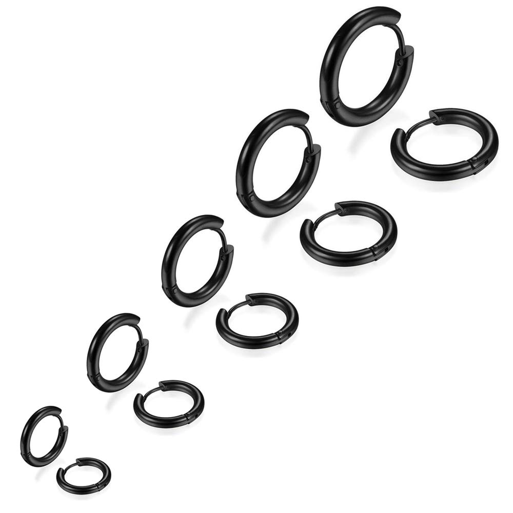 Fu You 5 Pairs Stainless Steel Hoop Earrings for Men Women, 8 mm 10 mm 12 mm 14 mm 16 mm, Stainless Steel, No Gemstone
