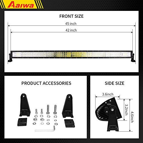 AAIWA LED Light Bar, Curved LED Bar, 42Inch 540W Triple Row Spot Flood Combo Beam Off Road Lights, 2PCS 18W Light Pods, DT Wiring Harness, Driving Light for Jeep Truck Boat - Thumbnail 2