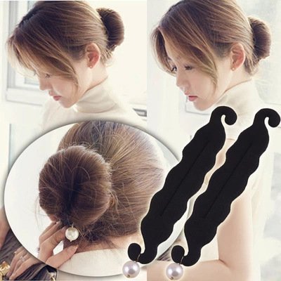 AKOAK 2 Pcs Elegant Pearl Magic French Twist Bun Maker Clip Hook Holder Magic Beauty Hair Hairstyle Foam Sponge Donut Maker Ponytail Bun Maker Twister Hairstyle Styling Tool Accessories