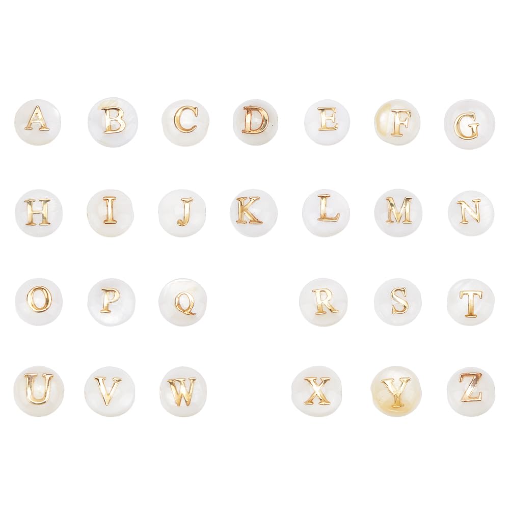 Photo 1 of HOBBIESAY 52Pcs Golden Letter Alphabet Beads 6x4mm Natural Freshwater Shell Alphabet Letter A-Z Beads
