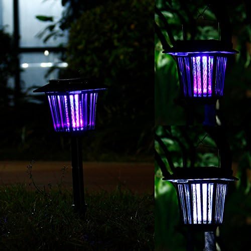Solar-Powered Outdoor Insect Killer solar Bug Zapper Mosquito Killer- Hang or Stick in the Ground - Dual Modes - Bug Zapper &amp; Garden Light Function