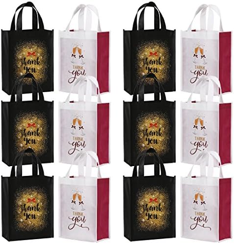 Avery Barn Reusable Party Favor Thank You Goodie Gift Bags for Bridal Shower Wedding Birthday Present Totes with 2 Designs - Set of 12