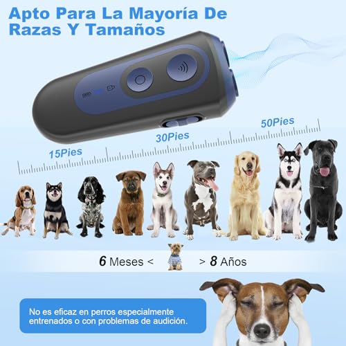 Dog Repeller, Anti Bark for Ultrasonic Dogs 3 Modes, Safe and Humane Device to Stop Barking, 15M Range, Portable with LED Flashlight, for Small, Medium, and Large Dogs