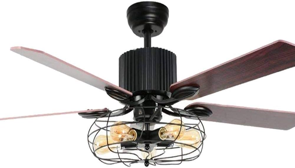 52 Inch Ceiling Fan With Light By Pull Rope With 5 Lights Industrial Chandelier Ceiling Fan Light Cage Retro Wood Blade For Dining Living Room Bedroom Amazon Com