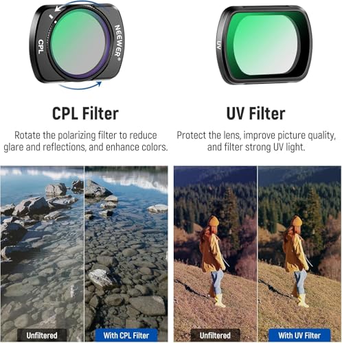 NEEWER Magnetic ND/CPL Filter Set Compatible with DJI OSMO Pocket 4 & Pocket 3 Creator Combo Accessories, Action Camera 6 Pack UV CPL Neutral Density ND16/PL ND32/PL ND64/PL ND256/PL Filters