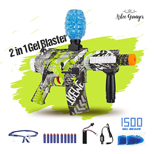 Arlee Granger Electric with Gel Ball Blaster M416, Eco-Friendly Splatter Ball Blaster Automatic, with 1500+ Water Beads and Goggles, for Outdoor Activities - Shooting Team Game, Ages 12+, Green