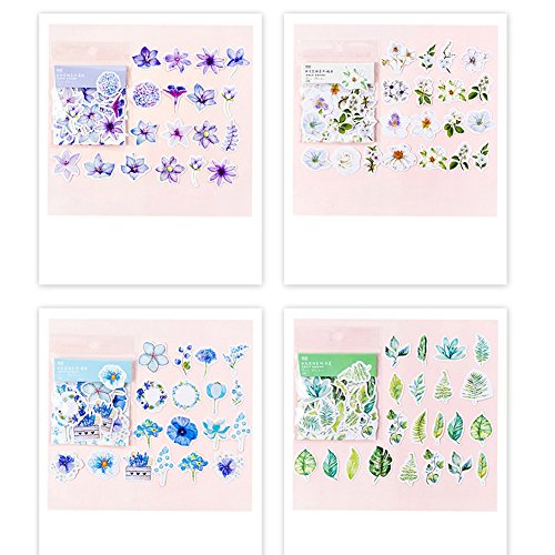 8 Pack Beautiful Floral Gardenia Iris Sakura Hibiscus Pinellia Mint Flower Adhesive Stationery Sticker DIY Album Scrapbooking Diary Planner Journal Sticker Decorative Label for Kids Girls