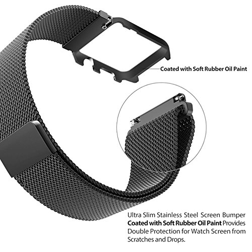 Apple Watch Band with Metal Case 38mm, Shockproof Protective Screen Bumper w Anti-scratch Soft Rubber Lining, Milanese Loop Magnetic Mesh Stainless Steel for iWatch Sport & Edition - Black