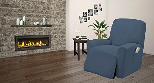 Elegant Homes One Piece Stretch Sterling Recliner Chair Cover Furniture Slipcovers with Remote Pocket Fit Most Recliner Chairs # Stella (Navy Blue) - Thumbnail 3