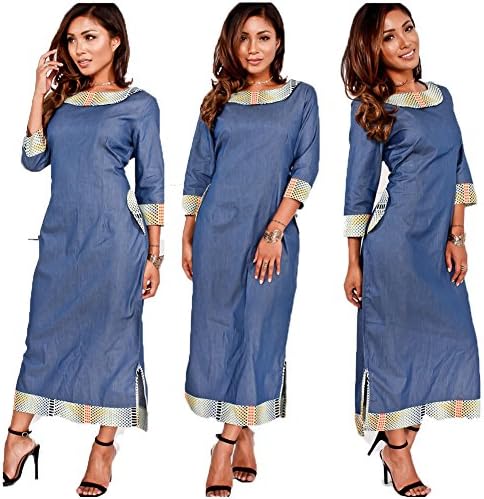 Bodycon4U Women's Side Slit Pockets 3/4 Sleeve Bodycon Cocktail Party Prom Denim Dresses