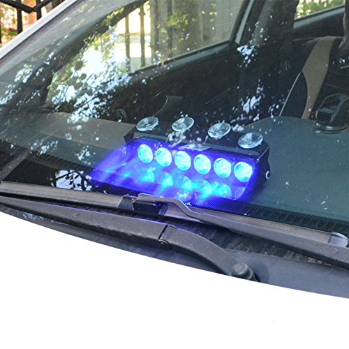 WOWTOU Emergency Blue Light Bright 12W 16 Flashing Patterns Hazard Warning Dash Deck Windshield Strobe Flash Lighting For Vounteer Firefighter, EMS, EMT, SPV, Ambulances