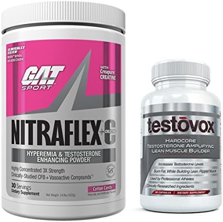 Testovox Muscle Building Supplement, Nitraflex + Creatine - Professional Grade Muscle Builder Pills with Fat Burning, Testosterone Boosting, High Intensity Pre Workout Formula (Cotton Candy)