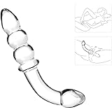 Anal Beads, Glass Bent Pleasure Wand Double-Ended Butt Plug G-spot Stimulation Dildo for Men Women (Clear)