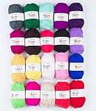 BCMRUN Skeins Bonbons Yarn Assorted Colors 100% Acrylic For Crochet & Knitting Multi Pack Variety Colored Assortmen (20color