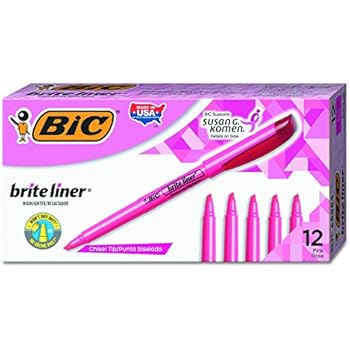 BIC Brite Liner Highlighter, Chisel Tip, Pink, 12-Count