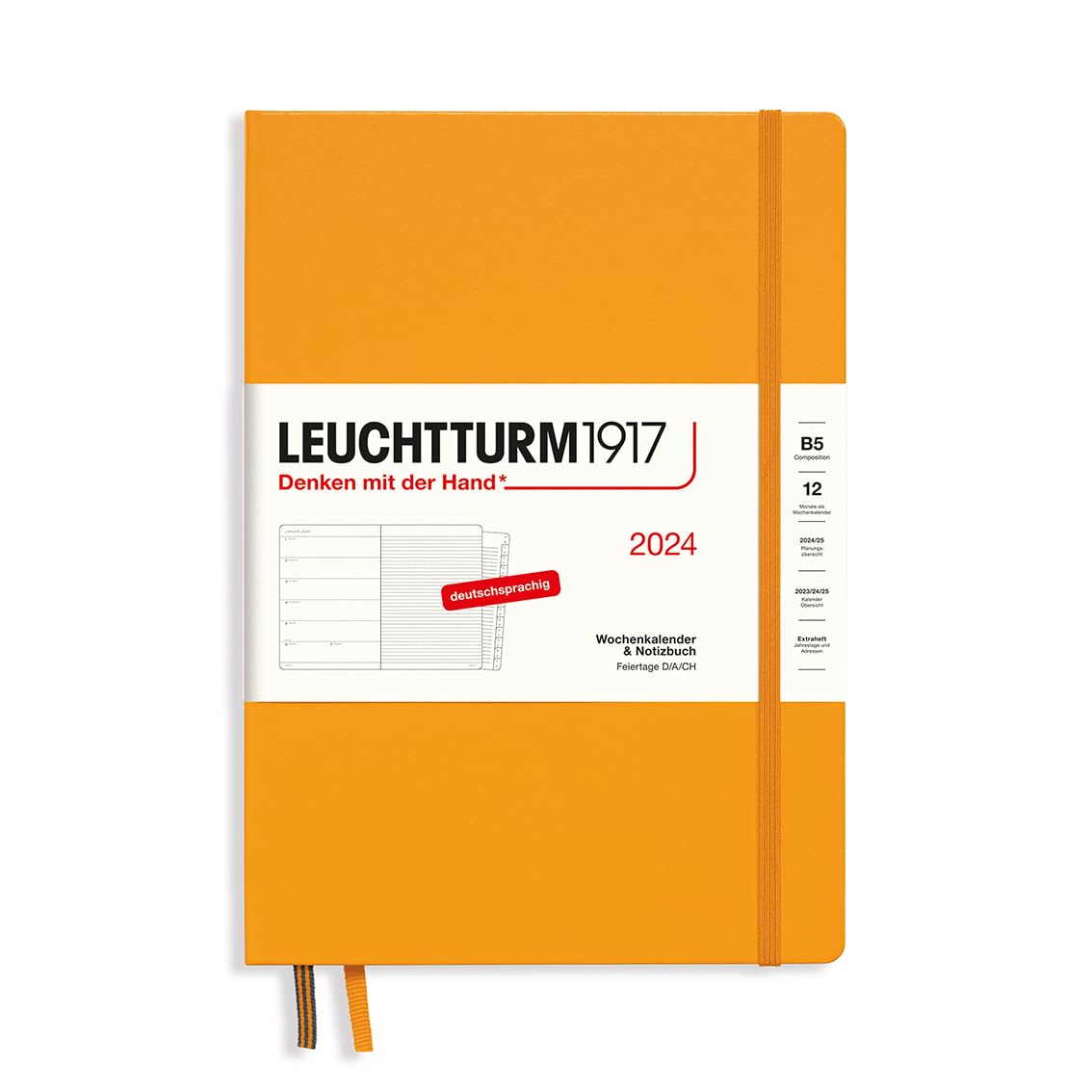 LEUCHTTURM1917 367757 Weekly Calendar & Notebook Composition (B5) 2024, with Extra Book for Addresses and Anniversaries, Rising Sun, German, 12 Months