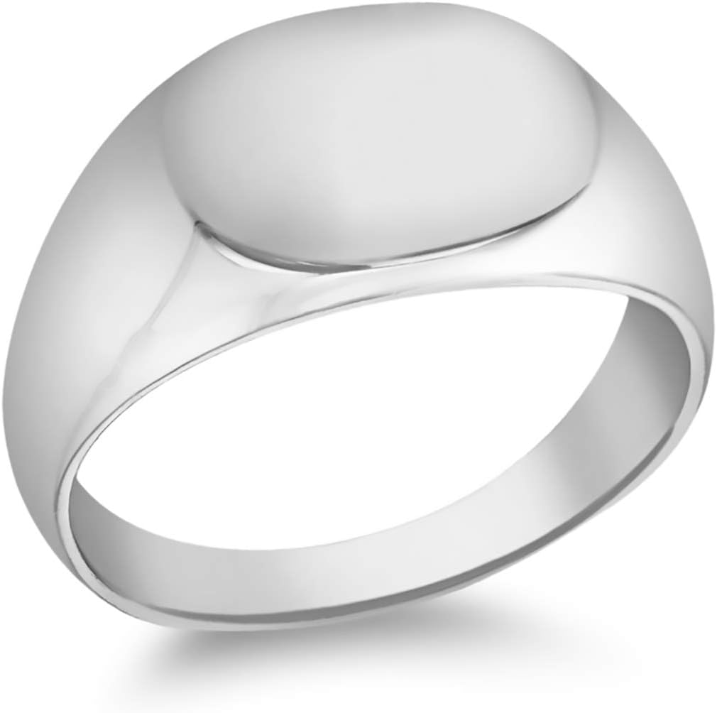 Tuscany SilverUnisex Sterling Silver Rhodium Plated Oval Signet Ring Engraving