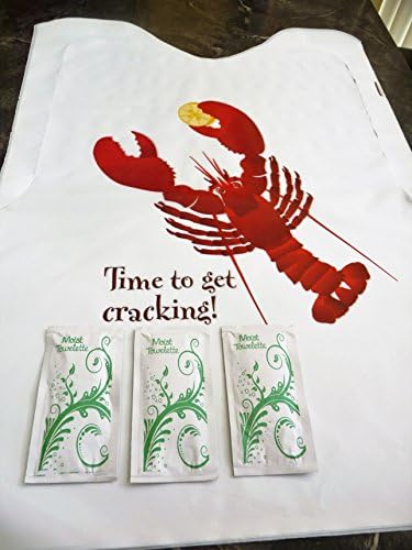 Lobster Crab Seafood Bib - with saying "Time to get cracking!" & Extra Large Lemon Towelettes ~ Ten (10) Pack