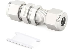 TAISHER 1PCS 304 Stainless Steel Thru-Bulk Bulkhead Compression Tube Pipe Fitting Connector, 3/8" Tube OD x 3/8" Tube OD Straight Adapter