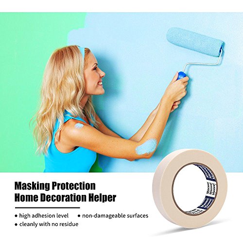 Masking Tape General Purpose Using - 0.94 Inch 55 Yard 6 Rolls Packed White Paint Masking Tape for Automotive Paint Protection/Labeling