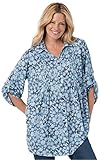 Women's Plus Size Tunic Top With Button-Tab Convertible Sleeves