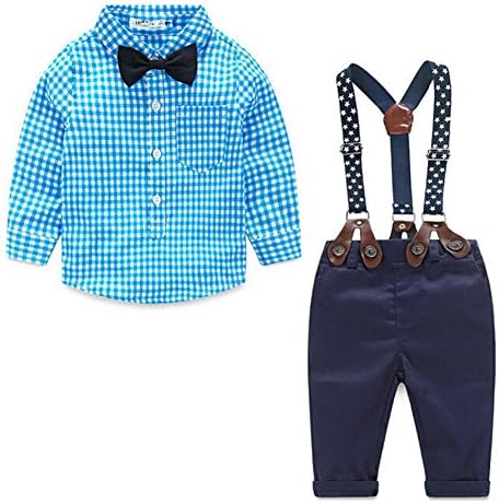 Tofasionla 2PCS Kids Infant Baby Boys Plaid Shirt+Suspender Pants Overalls Clothes Outfits