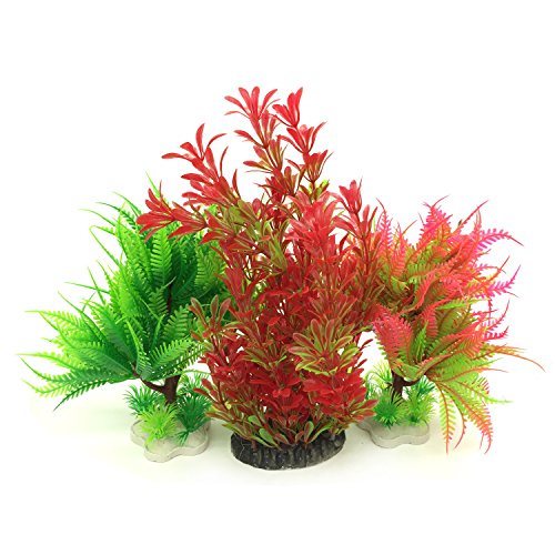 Pietypet Artificial Aquatic Plants, Large Aquarium Plants Plastic Fish Tank Decorations, 7PCS Red and Green