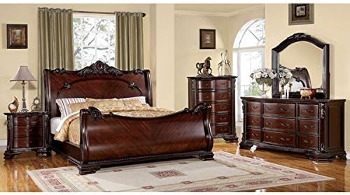 Amazon Com Carefree Home Furnishings Bellefonte Luxurious Baroque Style Brown Cherry Finish Queen Size 6 Piece Bedroom Set Furniture Decor