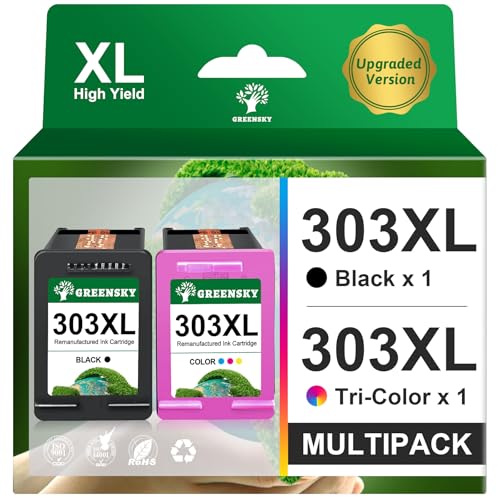 GREENSKY 303XL Compatible with HP 303 Black and Colour Cartridges for HP 303 XL Cartridge for HP Envy Photo 6230 7830 6232 6230 6220 7130 7134 6234 6255 6258 6552 7120 7800 7900 T99ango x (1 black, 1 colour)