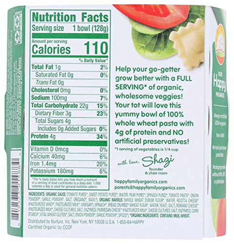 HAPPY TOT ORGANIC RAVIOLI LOVE MY VEGGIES BOWL, 4.5 OZ