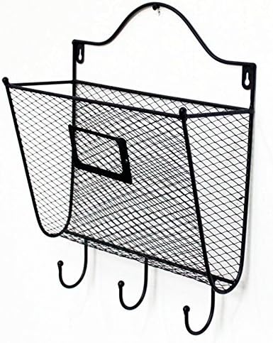 Wall Mounted Letter Rack Key Holder Hooks Mail Organizer Office Home Black