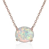 CiNily White Gold Opal Necklace Small Oval Opal Jewelry for Women Girls Gemstone Necklaces