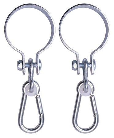 Danto® 2er Set Manschettenhaken Ø auswählbar, Schaukelhaken, Schaukelschellen, Türreckhaken mit Karabiner verzinkt, für Rohre