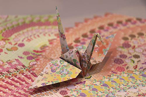 Japanese Origami 5.9inch Fancy Folding Paper Chiyogami 12 Designs 300 Sheets with Origami Box (3 Pack & Box)
