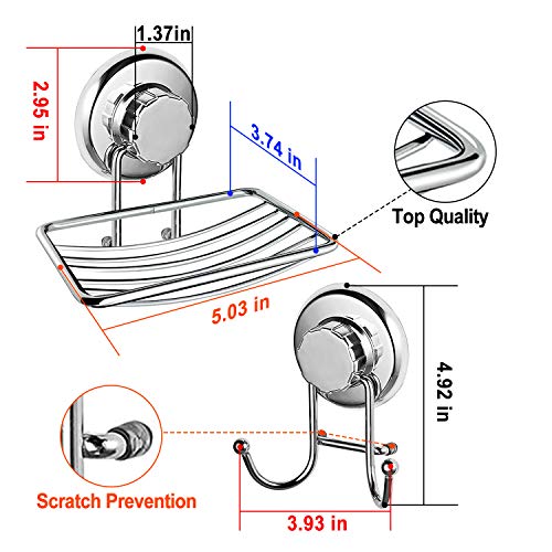 Soap Dish Suction Cup Hooks,IELECMG Bar Soap Sponge Holder Vacuum Bathroom Hooks Stainless Steel Shower Hooks for Bath Robe, Loofah,Soap Holder Towel Hooks for Kitchen Bathrooms