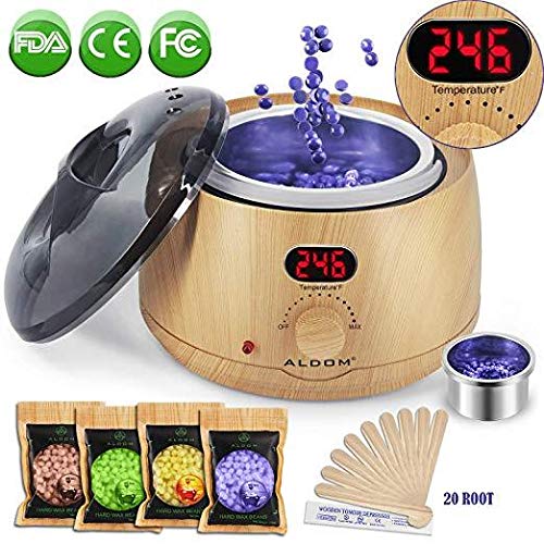 Aldom Hair Removal Wax Warmer - Waxing Kit - Electric Wax Pot with LCD Display Precision Temperature Control (110°F - 246°F), 4-Flavor Wax Beans and 20 Wax Applicator Stickers for Rapid Waxing