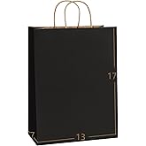 BagDream 13x7x17 Gift Bags 50ct Paper Party Favor Gift Bags, Shopping Retail Merchandise Bags, Recycled Black Kraft Paper Bags with Handles Bulk